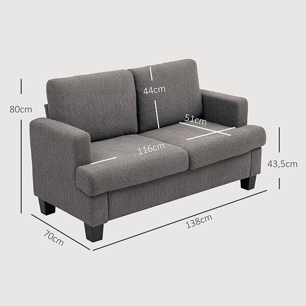 HOMCOM - Canapé 2 places compact 140cm tissu chenille gris foncé - large