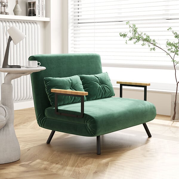 HOMCOM - Canapé convertible 2 places canapé-lit dossier réglable 5 niv. 2 coussins revêtement effet velours vert sapin - large