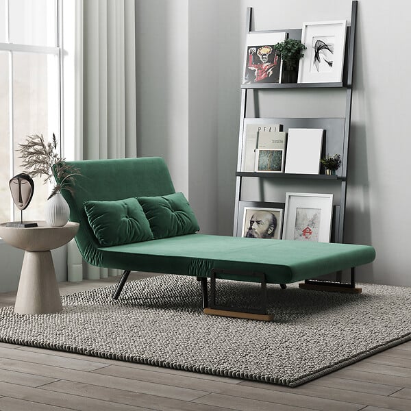 HOMCOM - Canapé convertible 2 places canapé-lit dossier réglable 5 niv. 2 coussins revêtement effet velours vert sapin - large