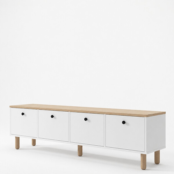 HABITAT ET JARDIN - Meuble TV en bois " Pura " - 180 x 50 x 40 cm - Chêne Saphir / Blanc - large