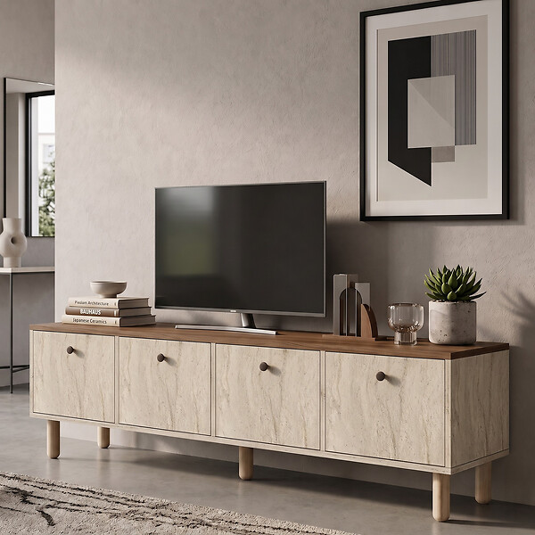 HABITAT ET JARDIN - Meuble TV en bois " Pura " - 180 x 50 x 40 cm - Chêne Saphir / Blanc - large