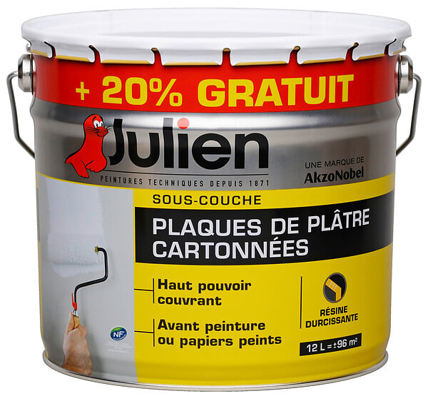 JULIEN - Sous-couche plaque de plâtre - J6 - Blanc - 12L - large