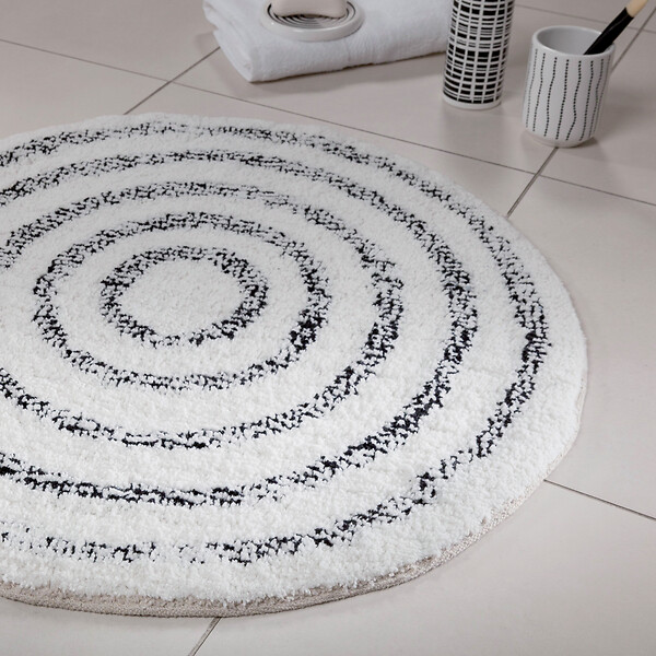 MSV - Tapis de bain rond Saturn - Blanc et noir - Diam.60cm - large