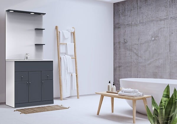 LTA - Meuble de salle de bain Delto - MDF et mélaminé - Blanc et gris - large