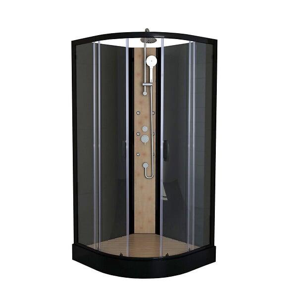 KINDFORD - Cabine de douche ronde - Verre et bambou - L90xH225xP90cm - large