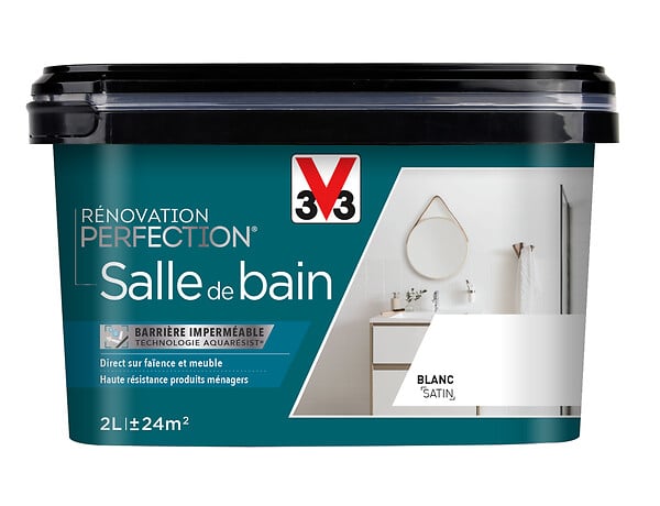 V33 PEINTURE - Peinture Rénovation Salle de bain - Blanc satin - 2L - large