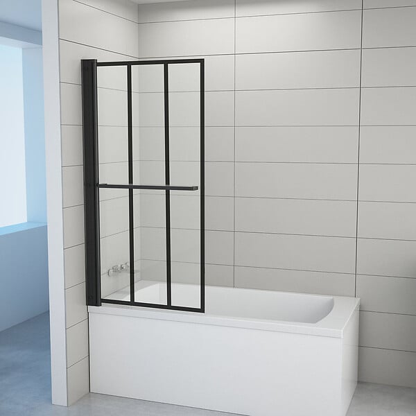 KINDFORD - Paroi de baignoire relevable - Noir mat - 71x140cm - large