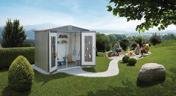 BIOHORT - Abri de jardin métal Europa T4 - Gris quartz - L.244xH.203xP.228cm - large