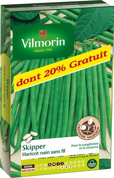 VILMORIN - Haricot nain à filet sans fil Skipper - 200+20g gratuit - large