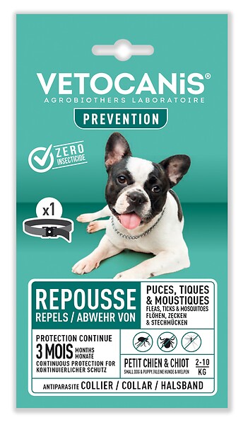 VETOCANIS - Collier antiparasitaire Noir pour petit chien 3 mois - large