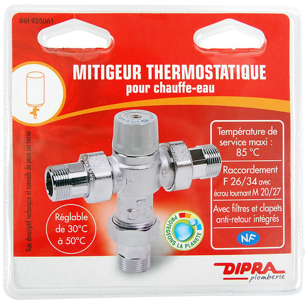DIPRA - Mitigeur thermostatique laiton nickelé - 30°C à 50°C - NF - large
