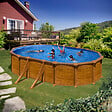 GRE - Piscine ovale acier 6,34m x 3,99m x H. 1,32m - imitation bois - vignette