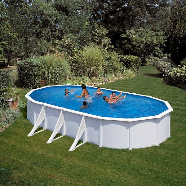 GRE - Piscine ovale acier 7,44m x 3,99m x H. 1,22m filtration sable - large