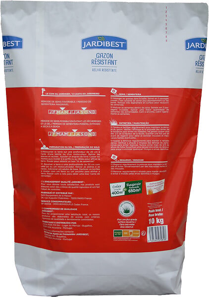JARDIBEST - Gazon à semer ultra résistant - 10kg - large