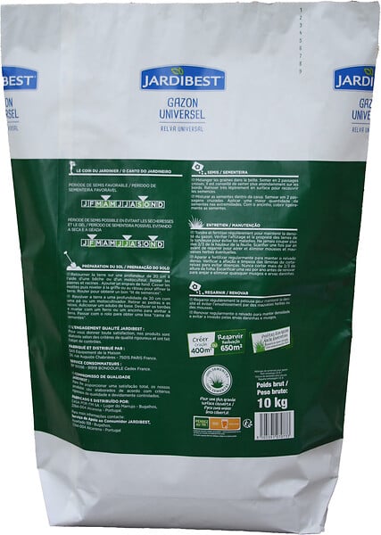 JARDIBEST - Gazon à semer universel - 10kg - 400m2 - large