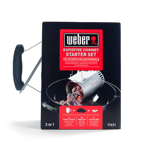WEBER - Kit cheminée d'allumage avec 2 kg briquettes + cubes allume-feux - large