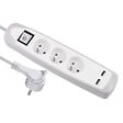 MC KENZIE - Bloc multiprises 3 prises avec terre et 2 USB - Blanc et gris - L1,5m - vignette
