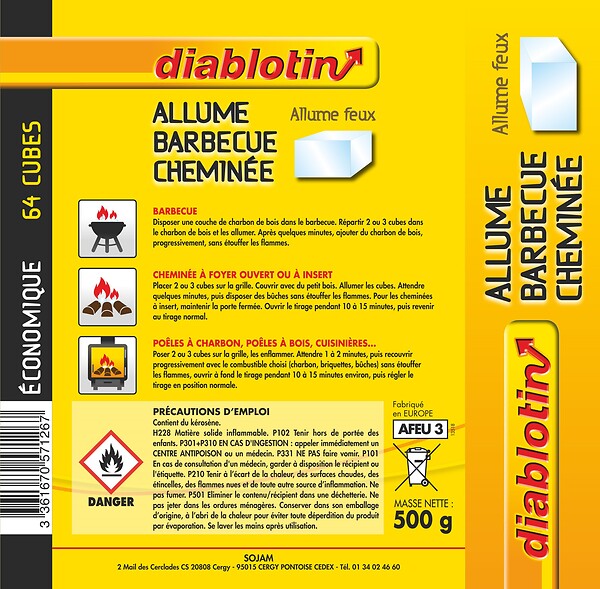 DIABLOTIN - Allume barbecue - cheminée cubes de pétrole - format économique - large
