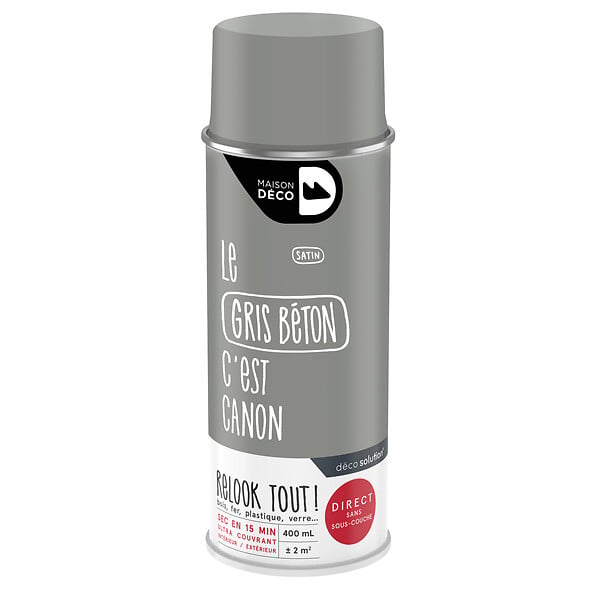 MAISON DECO - Peinture aérosol Relook Tout - Gris béton - Satin - 400ml - large