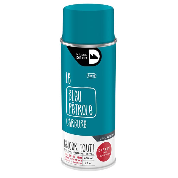 MAISON DECO - Peinture aérosol Relook Tout - Bleu pétrole - Satin - 400ml - large