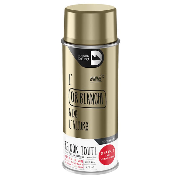 MAISON DECO - Bombe de peinture Relook Tout - Or blanchi - Métallique - 400ml - large