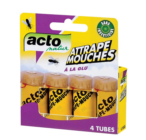 ACTO - Attrape-mouches à la glu - Papier englué - 4 tubes - large