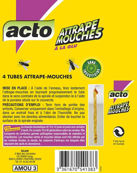 ACTO - Attrape-mouches à la glu - Papier englué - 4 tubes - large