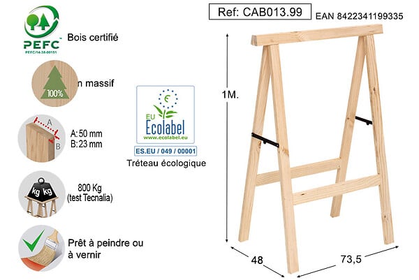 ASTIGARRAGA KIT LINE - Tréteau pin pliable pro - hauteur 1 m - charge 800Kg - large