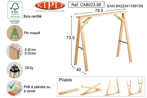 ASTIGARRAGA KIT LINE - Tréteau pliable pin massif - KIPLI - 500Kg - large