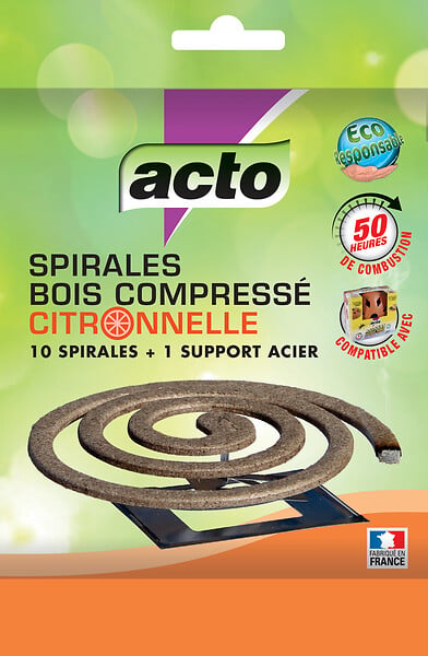 ACTO - Spirales anti-moustiques bois compressé citronnelle lot 10 - large