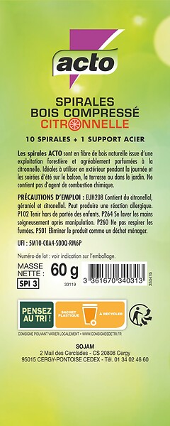 ACTO - Spirales anti-moustiques bois compressé citronnelle lot 10 - large