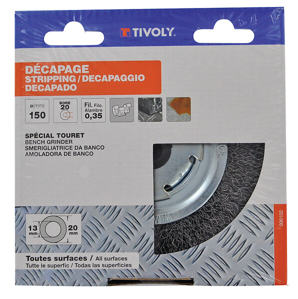 TIVOLY - Brosse de touret acier ondulé - D150x15mm - large