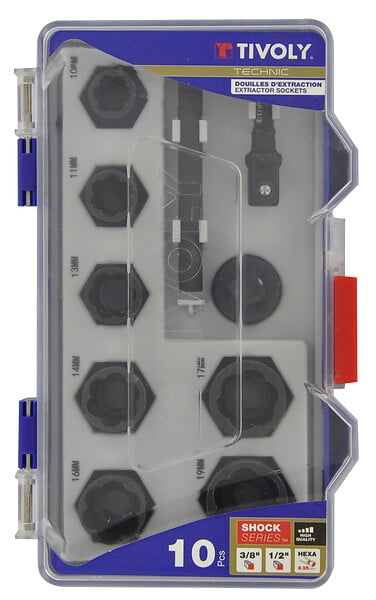 TIVOLY - Coffret douille extraction et accessoires - 10 pièces - large