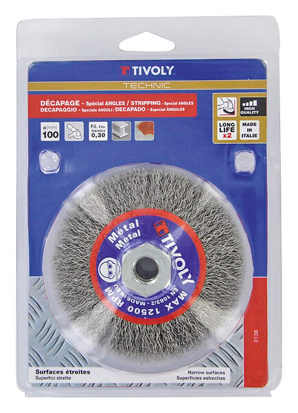 TIVOLY - Brosse conique D100mm, fil acier ondulé, décapage du métal - large
