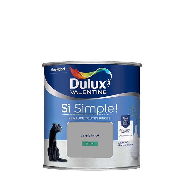 DULUX VALENTINE - Peinture intérieure acrylique Si Simple Gris Foncé 0,5L - large