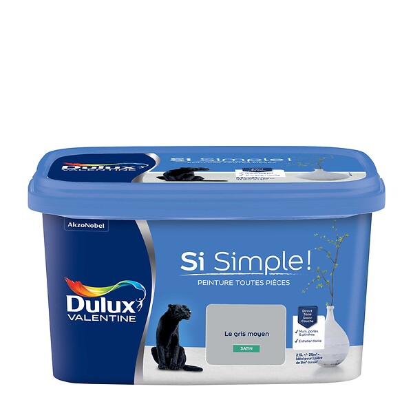 DULUX VALENTINE - Peinture Si Simple - Gris Moyen - Satin - 2,5L - large