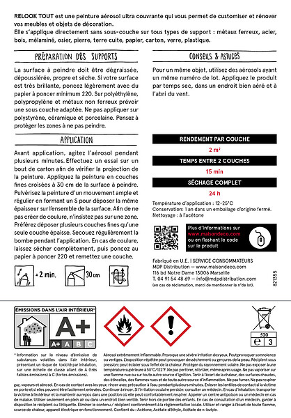 MAISON DECO - Peinture aérosol Relook Tout - Blanc - Satin - 400ml - large
