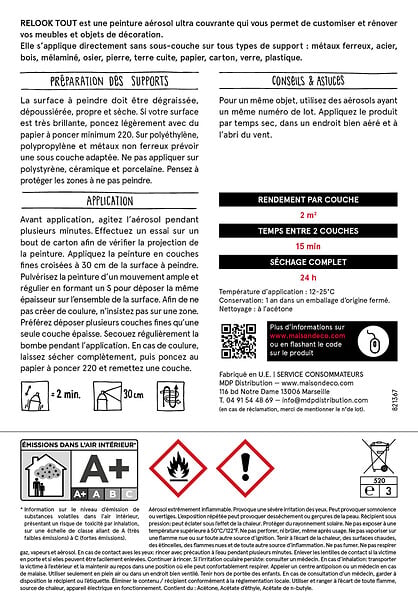 MAISON DECO - Peinture aérosol Relook Tout - Blanc - Brillant - 400ml - large