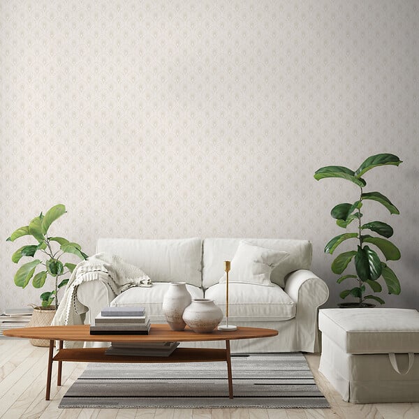 GRANDECO - Motif Layla - Papier peint Art Déco - Blanc/argent - large