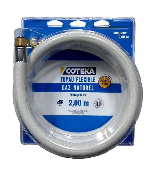 COTEKA - Flexible gaz naturel 10 ans embouts à visser 2m NF - large