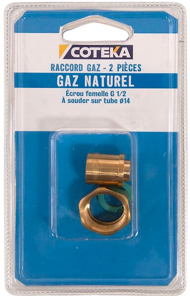 COTEKA - Raccord 2 pièces à souder + joint gaz naturel diamètre 12x14mm - large