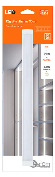 GEFOM - Reglette led integree ultra fine 30cm helios 260 LUMENS 3W - large