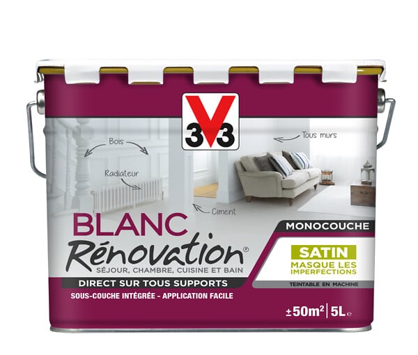 V33 PEINTURE - Peinture rénovation multi-supports satin Blanc - 5L - large