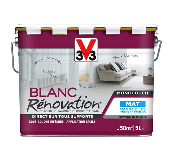 V33 PEINTURE - Peinture rénovation - Blanc mat - 5L - large
