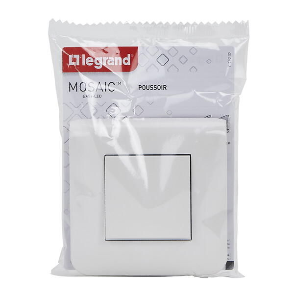 LEGRAND - Poussoir simple Mosaic 6A blanc complet avec plaque - large