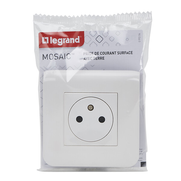 LEGRAND - Prise de courant Surface Mosaic blanc avec plaque - large