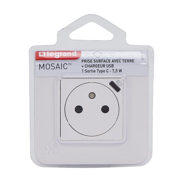 LEGRAND - Prise de courant Mosaic 2 modules USB-C - Blanc - large
