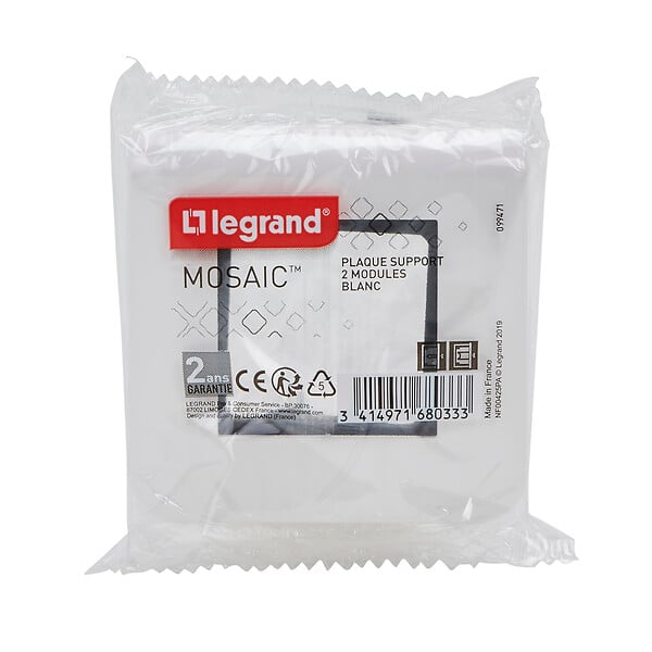 LEGRAND - Plaque Mosaic avec support à griffes pour 2 modules - blanc - large