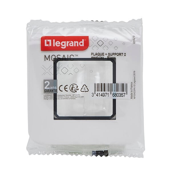 LEGRAND - Plaque Mosaic avec support à vis pour 2 modules - blanc - large