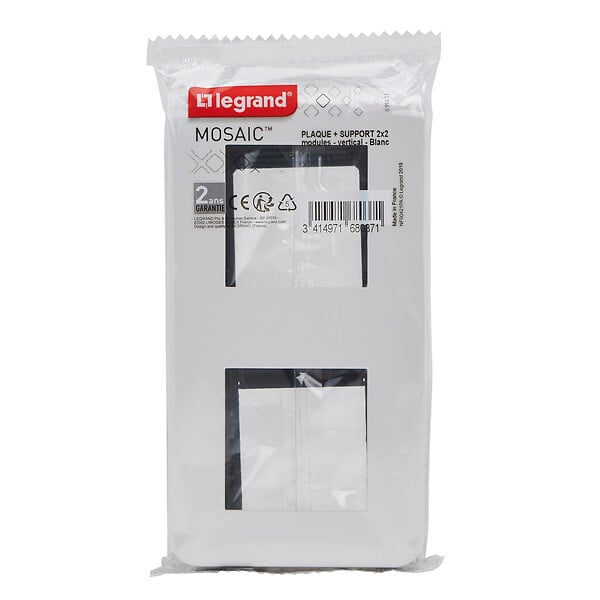 LEGRAND - Plaque de finition Mosaic 2x2 modules - Verticale - Blanche - large